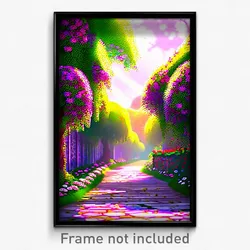Pixel Art Poster - Flowery Alley (8 Bit Psychedelic Trippy Video Game Print)