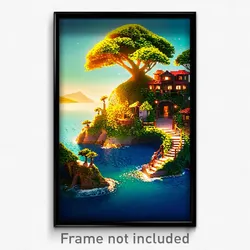 Pixel Art Poster - Quaint Island (8 Bit Psychedelic Trippy Video Game Print)