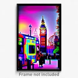 Pixel Art Poster - Colorful London (8 Bit Psychedelic Trippy Video Game Print)