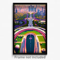 Pixel Art Poster - Oval Metropolis (8 Bit Psychedelic Trippy Video Game Print)