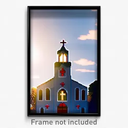 Pixel Art Poster - Flying Church (8 Bit Psychedelic Trippy Video Game Print)