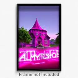 Pixel Art Poster - Pink Almshouse (8 Bit Psychedelic Trippy Video Game Print)