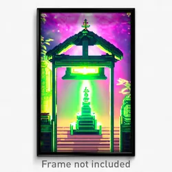 Pixel Art Poster - Green Shrine (8 Bit Psychedelic Trippy Video Game Print)
