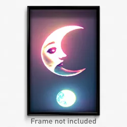 Pixel Art Poster - Silly Moon (8 Bit Psychedelic Trippy Weird Video Game Print)
