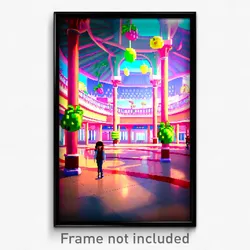 Pixel Art Poster - Fruity Plaza (8 Bit Psychedelic Trippy Video Game Print)