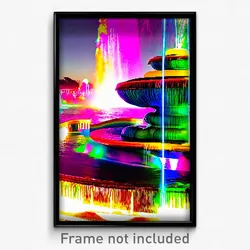 Pixel Art Poster - Multicolored Fountain (8 Bit Psychedelic Video Game Print)