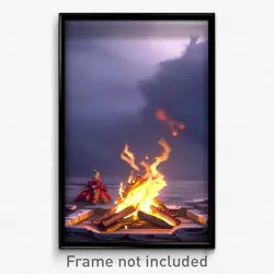 Pixel Art Poster - Gloomy Bonfire (8 Bit Psychedelic Trippy Video Game Print)