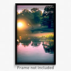 Pixel Art Poster - Peaceful Pond (8 Bit Psychedelic Trippy Video Game Print)