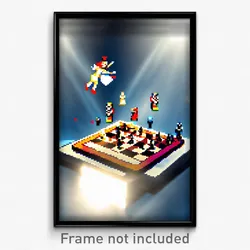 Pixel Art Poster - Flying Chess (8 Bit Psychedelic Trippy Video Game Print)