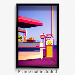Pixel Art Poster - Lonely Burger Stand (8 Bit Psychedelic Video Game Print)
