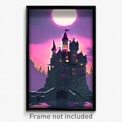 Pixel Art Poster - Monstrous Castle (8 Bit Psychedelic Trippy Video Game Print)