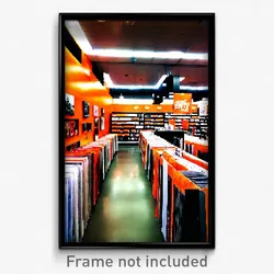 Pixel Art Poster - Orange Vinyl Store (8 Bit Psychedelic Video Game Print)
