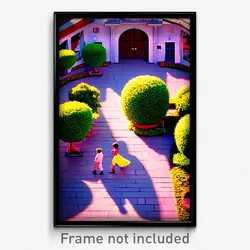 Pixel Art Poster - Upbeat Courtyard (8 Bit Psychedelic Trippy Video Game Print)