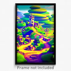 Pixel Art Poster - Wiggly Settlement (8 Bit Psychedelic Trippy Video Game Print)