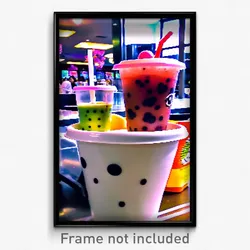 Pixel Art Poster - Upbeat Boba Tea (8 Bit Psychedelic Trippy Video Game Print)